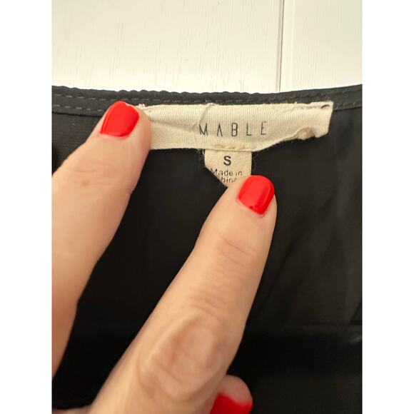 Mable Satin black dress, high center slit, gold button detail sz Small - Picture 3 of 10